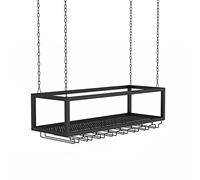Scaffale per vino nero da appendere per casa bar a soffitto in ferro porta bottiglie di vino con calici bicchieri portaoggetti da parete cucina mensole organizer galleggianti 80 x 25 x 20 cm