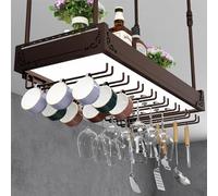 Scaffale per vino rustico, montato a soffitto con supporto in vetro e candela, asta sospesa regolabile, portabicchieri da vino, tetto, portabottiglie per bar, cucina (bronzo 100 x 30 cm)