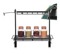 Scaffale pieghevole per campeggio, telaio in lega di alluminio con finitura nera, design organizer per mensole, supporto da appendere per lanterne, supporto portatile per esterni, per allestire l'area