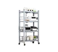 Scaffale pieghevole resistente con ruote di bloccaggio, organizer salvaspazio in metallo per utensili da cucina, microonde, pentole e utensili, facile da montare, carrello portatile nero, grigio