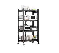 Scaffale pieghevole resistente con ruote di bloccaggio, organizer salvaspazio in metallo per utensili da cucina, microonde, pentole e utensili, facile da montare, carrello portatile nero, grigio