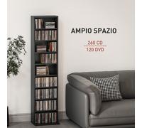 Scaffale Porta CD con 6 Ripiani Regolabili, Capacità di 260 CD/120 DVD, Libreria Salvaspazio per Soggiorno ne Salotto, 33x24x140 cm, Nero Scopri il nostro elegante scaffale per CD HOMCOM, perfetto per
