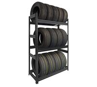 Scaffale PORTA GOMME in metallo 3 ripiani cm L120xP50xH177, Capacità 12 pneumatici, Nero ad Incastro