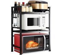 Scaffale Porta Microonde Allungabile 2 Ripiani Mensola da Cucina in Metallo Nero