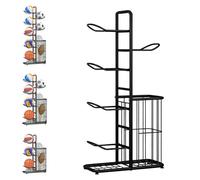 Scaffale Porta Palloni Da Basket, Rastrelliera Verticale Per Palloni Baske, Cestello Portaoggetti Incluso, Piedini Regolabili, Adatto Per Pallavolo, Calcio E Pallacanestro, Porta Palloni Da Basket