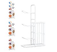 Scaffale Porta Palloni Da Basket, Rastrelliera Verticale Per Palloni Baske, Cestello Portaoggetti Incluso, Piedini Regolabili, Adatto Per Pallavolo, Calcio E Pallacanestro, Porta Palloni Da Basket