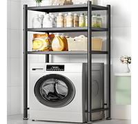 Scaffale portabiancheria a 2 ripiani in acciaio resistente, con ruote, sopra lavatrice e asciugatrice, organizer a 3 ripiani per appartamenti e camere da letto, nero, 70 x 40 cm