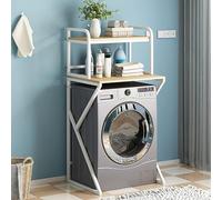 Scaffale portabiancheria a 3 ripiani per lavanderia, salvaspazio, per bagno, bianco/marrone, 150 cm, perfetto per la decorazione della lavanderia