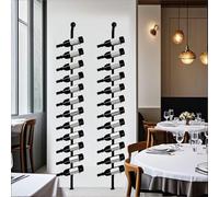 Scaffale portabottiglie da parete, H 185, portabottiglie nero per vino, Contiene 12 portabottiglie in metallo, per ristoranti commerciali, dispensa, bar, cantine (Nero, Seconda fila - 24 bottiglie)