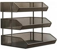 Scaffale Portaccessori Mesh con Ripiani, Nero, 3 livelli extra large | Ripiani regolabili, binario rialzato e mesh aperto senza montaggio per armadi e dispensa.