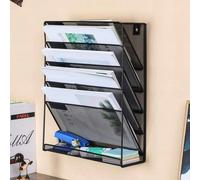 Scaffale portadocumenti/portaoggetti in metallo a cinque ripiani da parete per giornali e riviste, materiale per ufficio, fermalibri e portadocumenti. Organizzatore da parete in metallo per ufficioRen