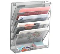 Scaffale portadocumenti/portaoggetti in metallo a cinque ripiani da parete per giornali e riviste, materiale per ufficio, fermalibri e portadocumenti. Organizzatore da parete in metallo per ufficioRen