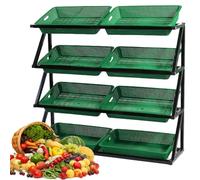 Scaffale portafrutta e verdura a 4 ripiani, espositore per negozi al dettaglio per cucina e supermercato, organizer per cestini per snack, scaffale in legno per mercato, design doppio marrone (do