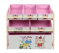 Scaffale Portagiochi a 3 Piani e 6 Cesti Rimovibili per Bambini, Camerette, Sala Giochi e Nido d'Infanzia, 65x30x60 cm