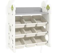 Scaffale Portagiochi a 4 Livelli con 9 Contenitori 77x42x94 cm in HDPE Bianco Crema