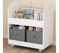 Scaffale Portagiochi per Bambini 2 Ceste in Tessuto e Libreria 70x40x78 cm in MDF Bianco e Grigio