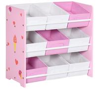 Scaffale Portagiochi per Bambini 63x30x60 cm con 9 Cestini in Tessuto in MDF Rosa e Bianco