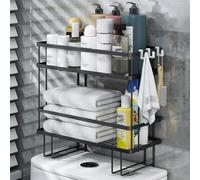 Scaffale portaoggetti a 2 ripiani in metallo nero con ganci mensola salvaspazio adesivo non traccia soluzione di archiviazione efficiente per il bagno massimizza lo spazio