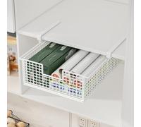 Scaffale portaoggetti da appendere sotto l'armadio con vassoio scorrevole estraibile e guide laterali alte, rack in ferro per utensili da cucina, posate, barattoli per spezie (bianco)
