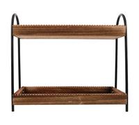 Scaffale portaoggetti da banco in legno a 2 livelli per lavandino del bagno,