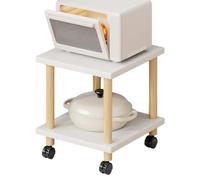 Scaffale portaoggetti da cucina a 2 ripiani in legno con ruote, scaffalatura laterale, carrello porta stampante per soggiorno, ufficio, sala da pranzo, bianco e naturale