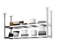 Scaffale portaoggetti da cucina sospeso al soffitto, porta decorazioni galleggianti in acciaio inox a 2 livelli, portabottiglie da soffitto per piante, per balcone, bar, negozio di fiori(90x35x80cm)