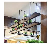 Scaffale portaoggetti da soffitto in Stile Industriale Vintage, in Ferro battuto, a 2 Ripiani, in Legno massello, per Appendere Bottiglie e Libri, portaoggetti Decorativo per Fiori, per Ristorante/so