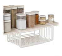 Scaffale portaoggetti espandibile da 36 a 60 cm, in ferro resistente, con rete ventilata, per armadi e armadi, cesto regolabile da appendere (bianco)