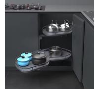 Scaffale portaoggetti estraibile ad angolo cieco, vassoio basculante a 2 livelli, sottovaso angolare estraibile, in acciaio inox, a doppio livello, cestino estraibile per piattini grigio, aperto a