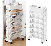 Scaffale Portaoggetti Mobile, Libreria Mobile di Grande Capacità Organizzatore di Documenti per Scrivania da Ufficio con Ruota Multistrato Girevole Rimovibile in Plastica Pratico Scaffale(6 strati)