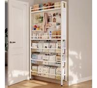 Scaffale portaoggetti multiuso a 5 ripiani per spazi ristretti, libreria in metallo con ganci e tavola forata, ideale per l'uso dietro la porta