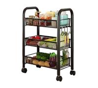 Scaffale portaoggetti per frutta e verdura, a 5 ripiani, impilabile, in rete metallica, con ruote, cestino per la spesa, organizer per cucina, dispensa (nero, 3 strati)