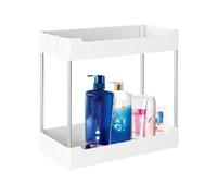 Scaffale portaoggetti per lavanderia - 2 ripiani, cestino estraibile, scaffale compatto per lavello | Scaffale organizer versatile per bagno, dispensa, cucina, ufficio, camera da, appartamento