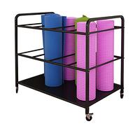 Scaffale portaoggetti per tappetino da yoga con ruote, supporto in metallo mobile per palestra domestica, carrello per rullo in schiuma e attrezzature, ripiano di grande capacità