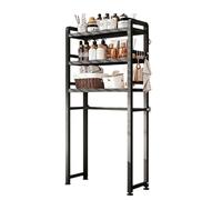 Scaffale portaoggetti sopra Il WC da 157 cm, mensola Organizer da Bagno a 3 Ripiani sopra Il WC con ripiano/Ganci Regolabili, mensola salvaspazio per Lavatrice Indipendente(Black)