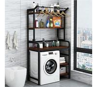 Scaffale Portaoggetti Sopra Lavatrice e Asciugatrice per Lavanderia, Mobile Lavatrice a 3 Ripiani per Lavatrice, con Asta Appendiabiti, Salvaspazio(Black+Brown,100x50x183cm)