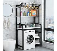 Scaffale Portaoggetti Sopra Lavatrice e Asciugatrice per Lavanderia, Mobile Lavatrice a 3 Ripiani per Lavatrice, con Asta Appendiabiti, Salvaspazio(Black+White,90x50x183cm)