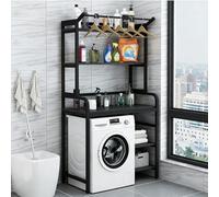 Scaffale Portaoggetti Sopra Lavatrice e Asciugatrice per Lavanderia, Mobile Lavatrice a 3 Ripiani per Lavatrice, con Asta Appendiabiti, Salvaspazio(Black,90x50x183cm)