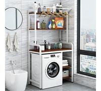 Scaffale Portaoggetti Sopra Lavatrice e Asciugatrice per Lavanderia, Mobile Lavatrice a 3 Ripiani per Lavatrice, con Asta Appendiabiti, Salvaspazio(White+Brown,90x50x183cm)