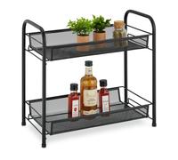 Relaxdays Scaffale Portaspezie a 2 Ripiani, Organizer da Tavolo da Cucina o Mensola Bagno per Make-Up, in Metallo, Nero, 44,5x48x27 cm