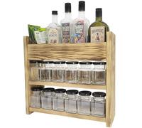 Scaffale portaspezie in legno effetto bruciato con 12 barattoli in vetro da 150 ml - organizer da cucina rustico a 3 livelli, in pino massiccio fatto a mano, pronto all’uso, colore marrone 40x40x14cm