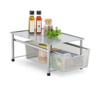 Relaxdays Cassettiera con cestello Estraibile Scaffale Portaspezie con Cassetto, Organizer da Tavolo da Cucina o Scrivania Ufficio, 19x28x42,5 cm, Argentato, Acciaio, 19 x 28 x 42.5 cm