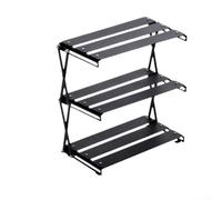 Scaffale portatile a 3 ripiani, pieghevole, in metallo, organizer da campeggio, mensola da cucina per tavolo da esterno, per barbecue, picnic, nero, 33 x 34 cm