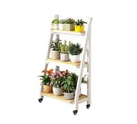 Scaffale Portavasi a Scala Pieghevole, Supporto per Piante in Metallo con Ruote, Scaffale Multifunzionale, Nessun Montaggio Richiesto, per Giardino(3 tier A,70cm)