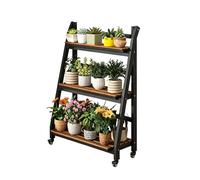 Scaffale Portavasi a Scala Pieghevole, Supporto per Piante in Metallo con Ruote, Scaffale Multifunzionale, Nessun Montaggio Richiesto, per Giardino(3 tier B,90cm)