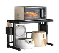 Scaffale regolabile per microonde a 2 livelli con supporto in silicone, mensola salvaspazio da cucina per un facile accesso, cucina e organizzazione senza ingombri, finitura bianca