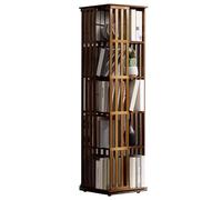 Scaffale rotante in bambù girevole a 360 gradi libreria compatta organizer per libri da ufficio espositore angolare per biblioteca scaffali in piedi con scaffali aperti, libreria da pavimento a 5