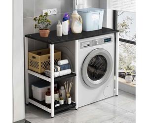 Scaffale salvaspazio per lavanderia con cartments Sto sopra lavatrice e asciugatrice, ideale per bagno, design bianco e bambù, perfetto per organizzare la biancheria