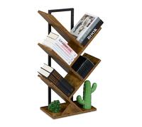 Scaffale Salvaspazio Piccola Libreria Mobile Porta Libri CD 4 Ripiani Albero