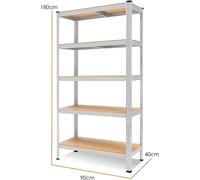 Scaffalatura scaffale 5 RIPIANI in acciaio metallo kit struttura ad incastro zincata pannello in mdf mm5 180x40x90